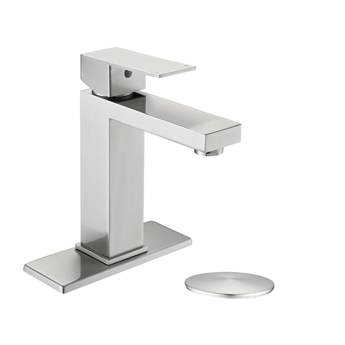 Robinet de lavabo de salle de bain en acier inoxydable à poignée unique AISU avec plaque de pont et ensemble de vidange