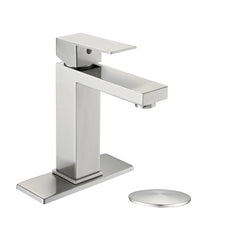 Robinet de lavabo de salle de bain en acier inoxydable à poignée unique AISU avec plaque de pont et ensemble de vidange