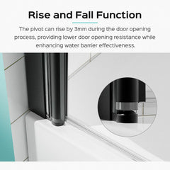 34" W x 58" H Frameless Folding Pivot Bathtub Door, 1/4" (6mm) Thick SGCC Clear Tempered Glass Door, Reversible Installation, Matte Black Finish