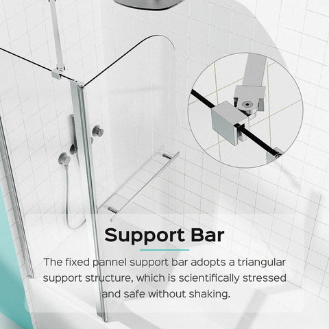 43 Zoll B x 58 Zoll H, rahmenlose Faltduschtüren für Badewanne, 1/4 Zoll (6 mm) dickes SGCC-Hartglas, Chrom