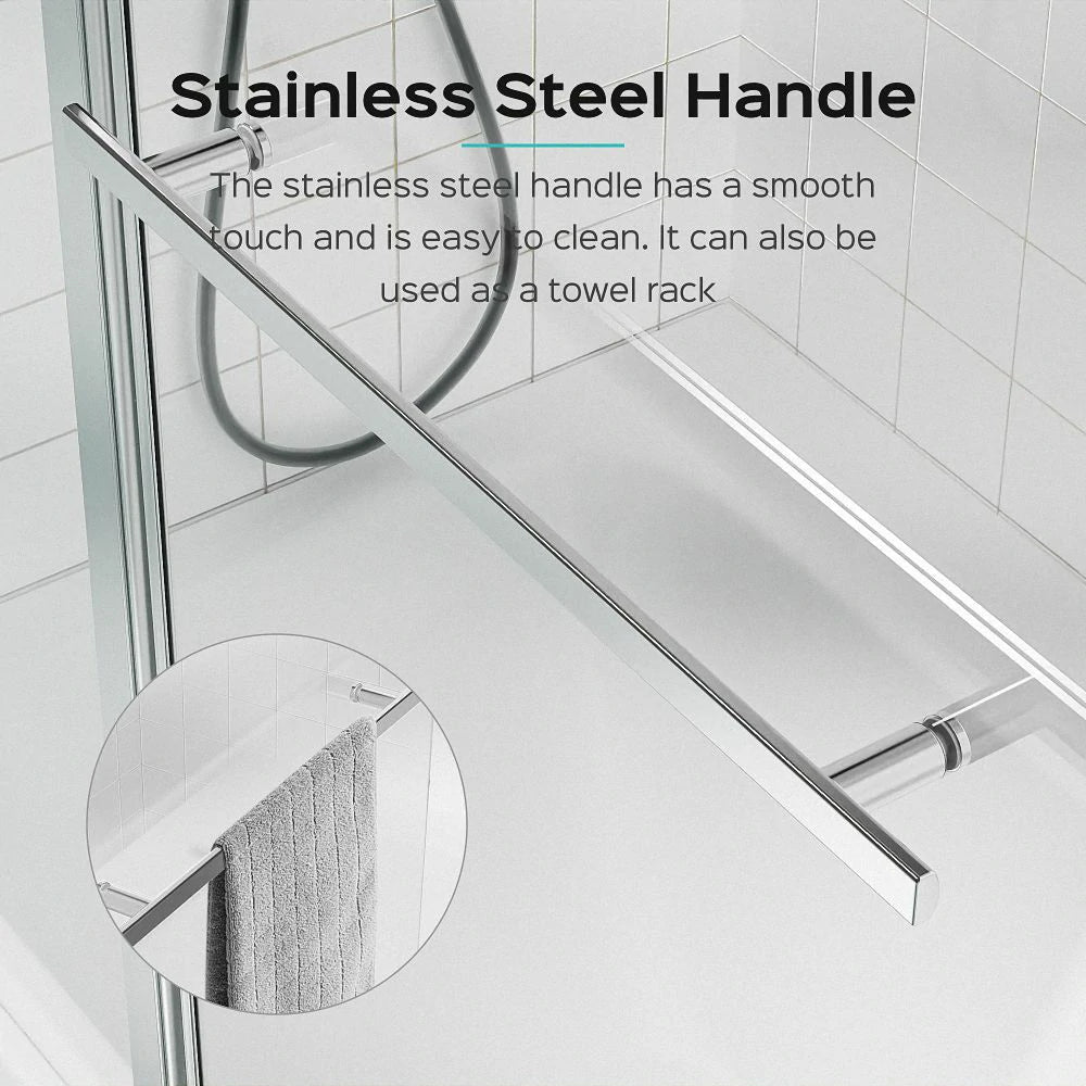 43 Zoll B x 58 Zoll H, rahmenlose Faltduschtüren für Badewanne, 1/4 Zoll (6 mm) dickes SGCC-Hartglas, Chrom