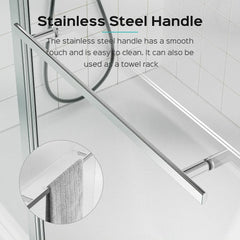 43 in. W * 58 in. H Frameless Folding Shower Doors for Bathtub, 1/4" (6mm) Thick SGCC Tempered Glass, Chrome