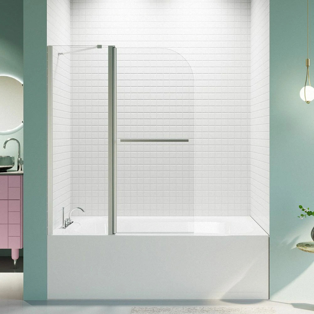 43 Zoll B x 58 Zoll H, rahmenlose Faltduschtüren für Badewanne, 1/4 Zoll (6 mm) dickes SGCC-Hartglas, Chrom