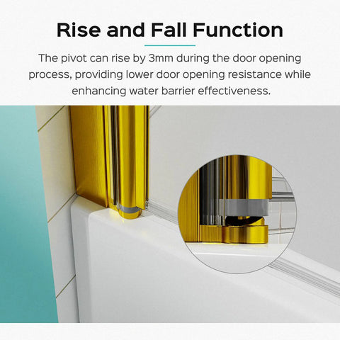 31 Zoll B x 55 Zoll H, rahmenlose Duschtüren für Badewanne, 1/4 Zoll (6 mm) dickes SGCC-Hartglas, gebürstetes Gold