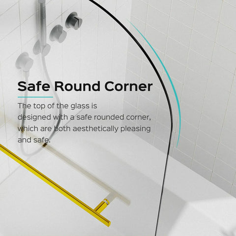 31 Zoll B x 55 Zoll H, rahmenlose Duschtüren für Badewanne, 1/4 Zoll (6 mm) dickes SGCC-Hartglas, gebürstetes Gold