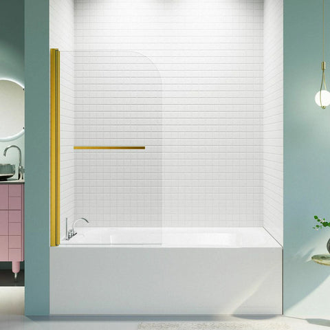 31 Zoll B x 55 Zoll H, rahmenlose Duschtüren für Badewanne, 1/4 Zoll (6 mm) dickes SGCC-Hartglas, gebürstetes Gold