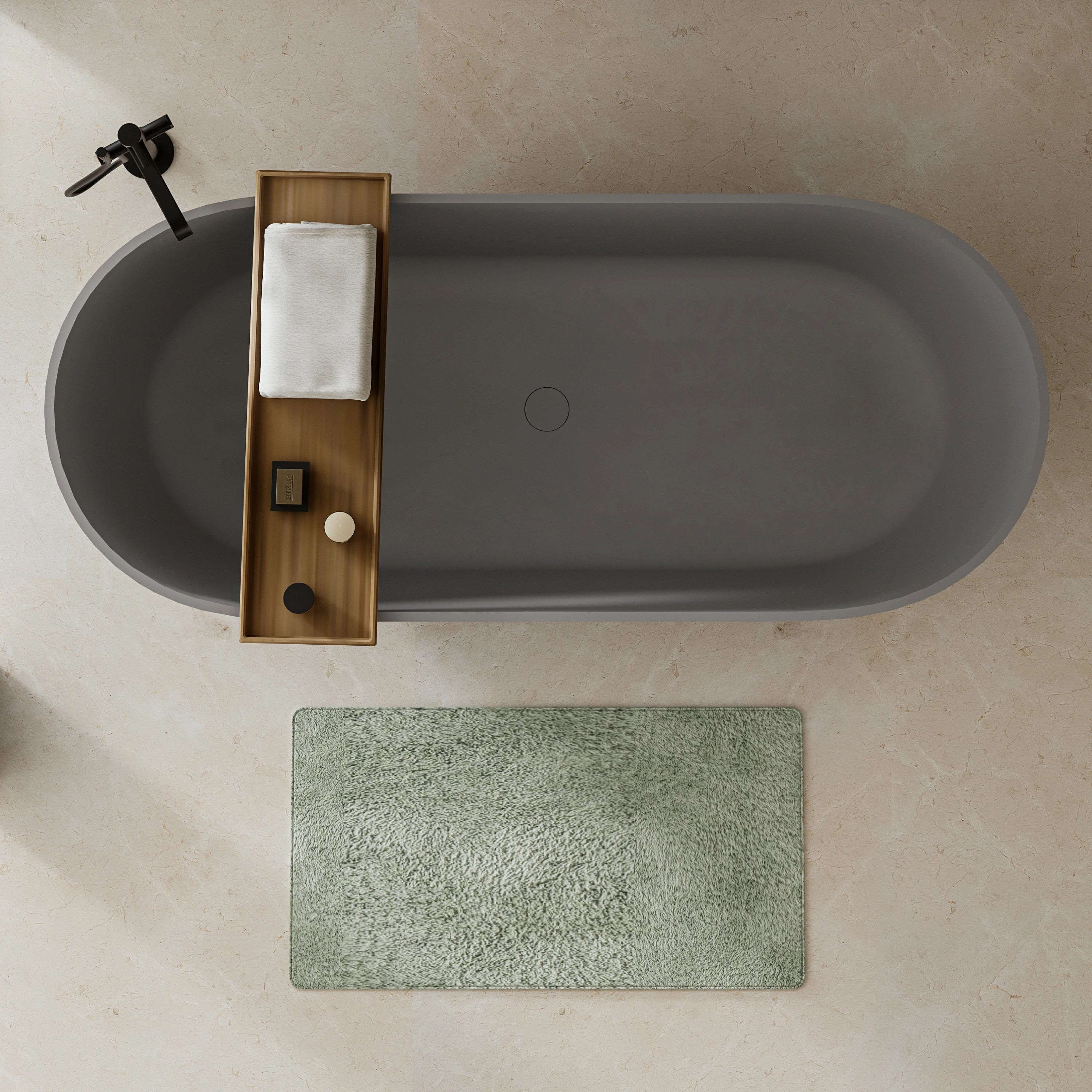 AISU Luxus-Badewanne aus massivem Kunstharz, freistehende Badewanne aus Steinharz mit Überlauf und Pop-up-Abfluss für moderne Badezimmer, Mattgrau