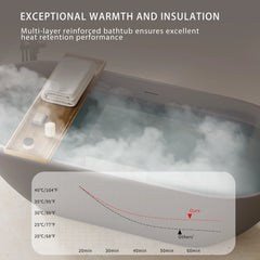 AISU Luxury Engineered Solid Surface Bathtub, Stone Resin Freestanding Soaking Bathtub with Overflow and Pop-up Drain for Contemporary Bathroom, Matte Grey