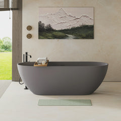 AISU Luxury Engineered Solid Surface Bathtub, Stone Resin Freestanding Soaking Bathtub with Overflow and Pop-up Drain for Contemporary Bathroom, Matte Grey