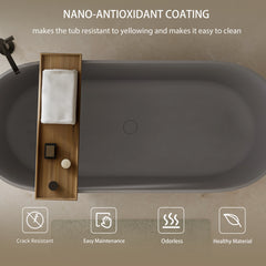 AISU Luxury Engineered Solid Surface Bathtub, Stone Resin Freestanding Soaking Bathtub with Overflow and Pop-up Drain for Contemporary Bathroom, Matte Grey