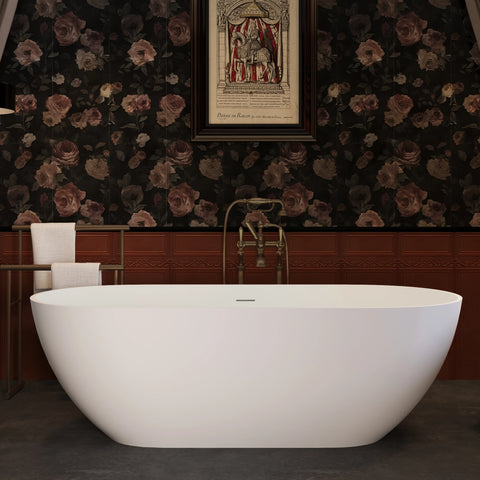 AISU Freistehende Badewanne aus Mineralwerkstoff, luxuriöse freistehende Badewanne aus Kunststeinharz mit Überlauf und Pop-up-Abfluss für moderne Badezimmer, Mattweiß