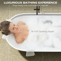 AISU Freestanding Solid Surface Bathtub, Luxury Engineered Stone Resin Freestanding Soaking Bathtub with Overflow and Pop-up Drain for Contemporary Bathroom, Matte White