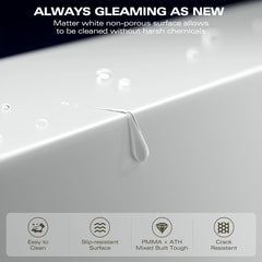 AISU Freestanding Solid Surface Bathtub, Luxury Engineered Stone Resin Freestanding Soaking Bathtub with Overflow and Pop-up Drain for Contemporary Bathroom, Matte White