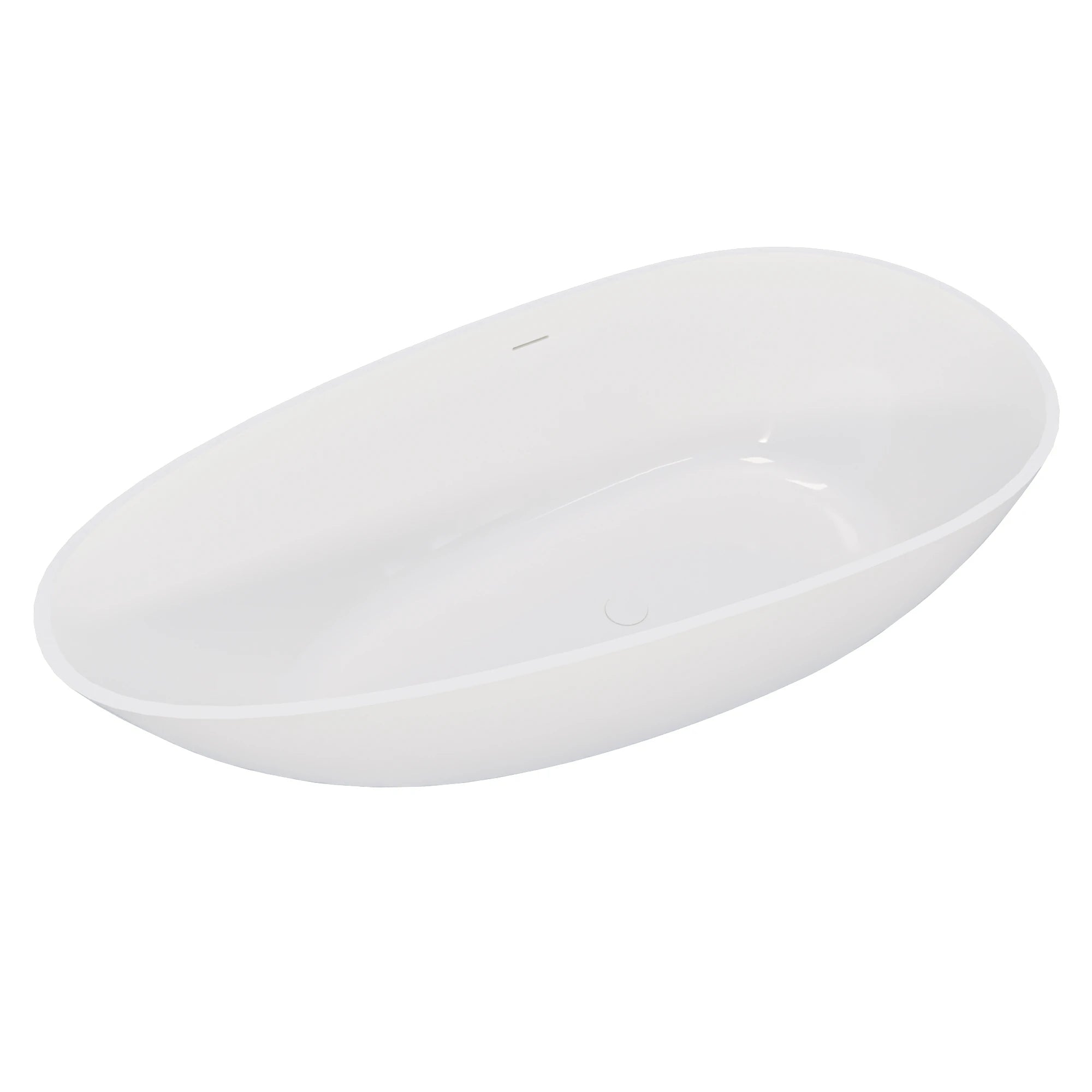 AISU 59" freistehende Badewanne aus massivem Material, luxuriöse, handgefertigte freistehende Badewanne aus Steinharz mit Überlauf und Pop-up-Abfluss, glänzendes Weiß