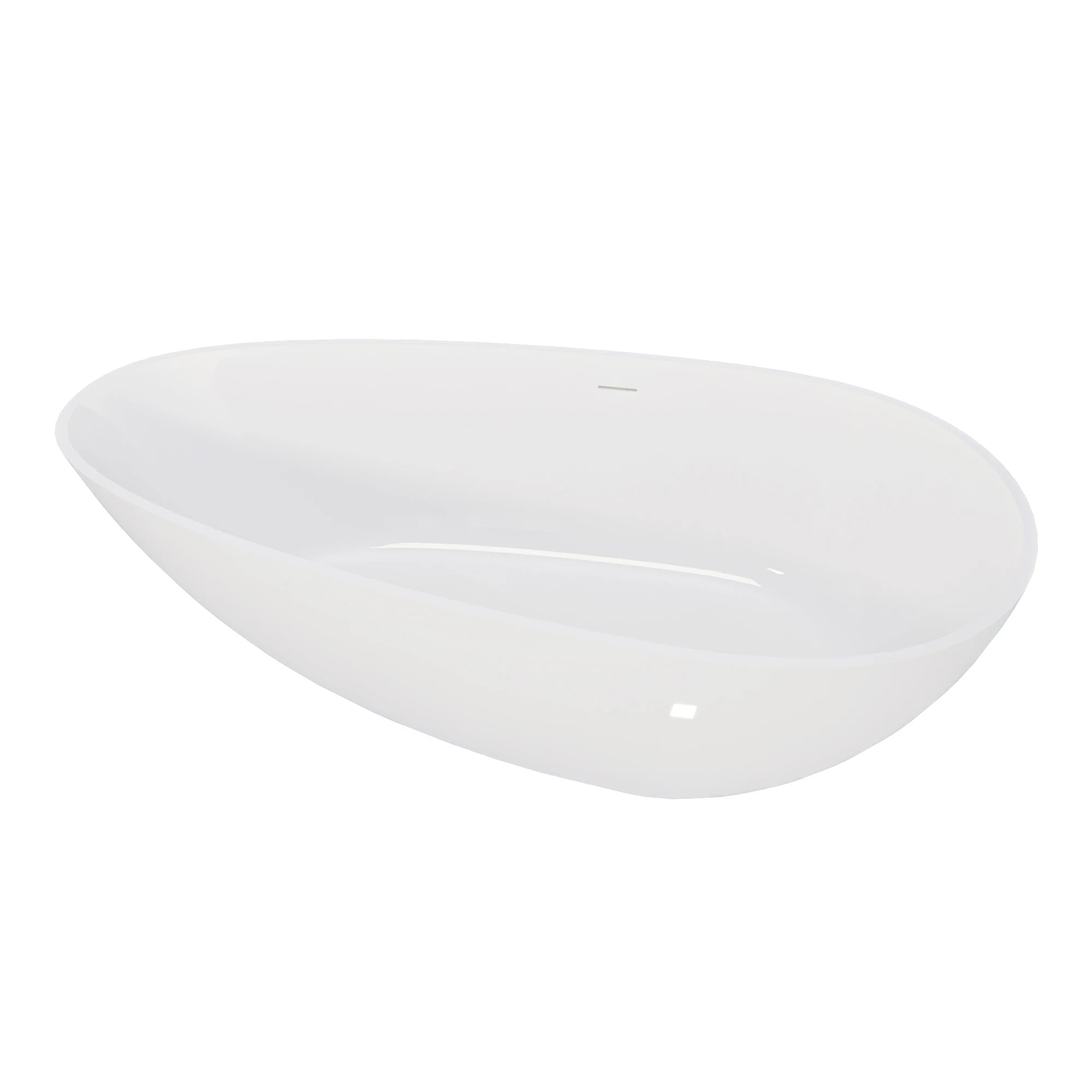 AISU 59" freistehende Badewanne aus massivem Material, luxuriöse, handgefertigte freistehende Badewanne aus Steinharz mit Überlauf und Pop-up-Abfluss, glänzendes Weiß