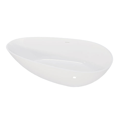 AISU 59" freistehende Badewanne aus massivem Material, luxuriöse, handgefertigte freistehende Badewanne aus Steinharz mit Überlauf und Pop-up-Abfluss, glänzendes Weiß