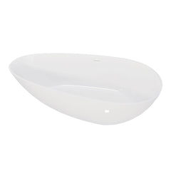AISU 59" Freestanding Solid Surface Bathtub, Luxury Handcrafted Stone Resin Freestanding Soaking Bathtub with Overflow and Pop-up Drain, Glossy White