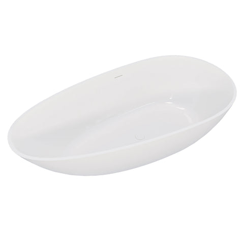 AISU 59" freistehende Badewanne aus massivem Material, luxuriöse, handgefertigte freistehende Badewanne aus Steinharz mit Überlauf und Pop-up-Abfluss, glänzendes Weiß