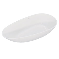 AISU 59" Freestanding Solid Surface Bathtub, Luxury Handcrafted Stone Resin Freestanding Soaking Bathtub with Overflow and Pop-up Drain, Glossy White