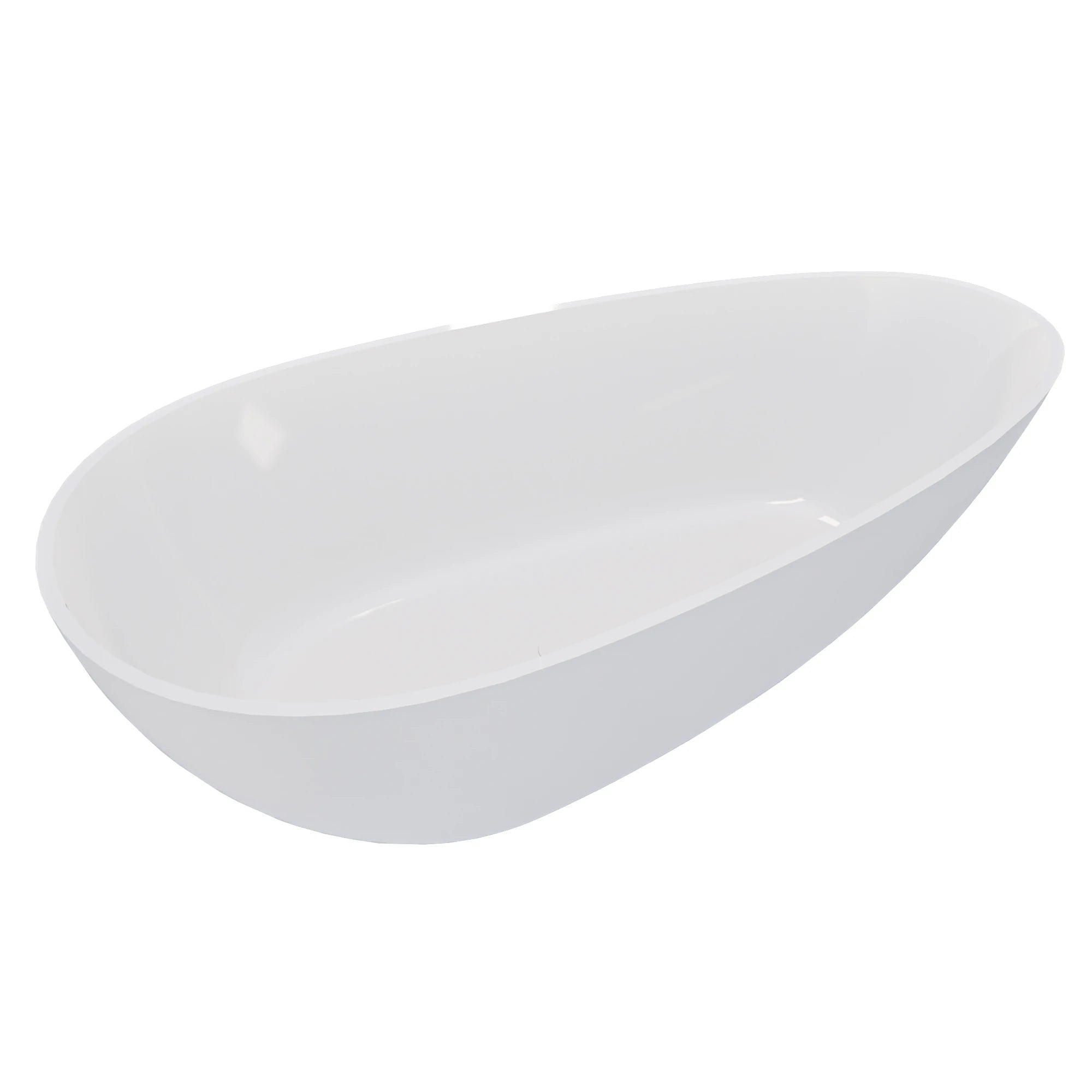 AISU 59" freistehende Badewanne aus massivem Material, luxuriöse, handgefertigte freistehende Badewanne aus Steinharz mit Überlauf und Pop-up-Abfluss, glänzendes Weiß