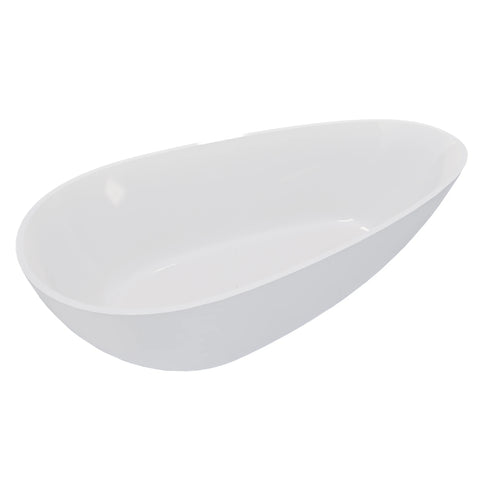 AISU 59" freistehende Badewanne aus massivem Material, luxuriöse, handgefertigte freistehende Badewanne aus Steinharz mit Überlauf und Pop-up-Abfluss, glänzendes Weiß