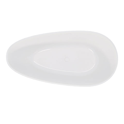AISU 59" freistehende Badewanne aus massivem Material, luxuriöse, handgefertigte freistehende Badewanne aus Steinharz mit Überlauf und Pop-up-Abfluss, glänzendes Weiß