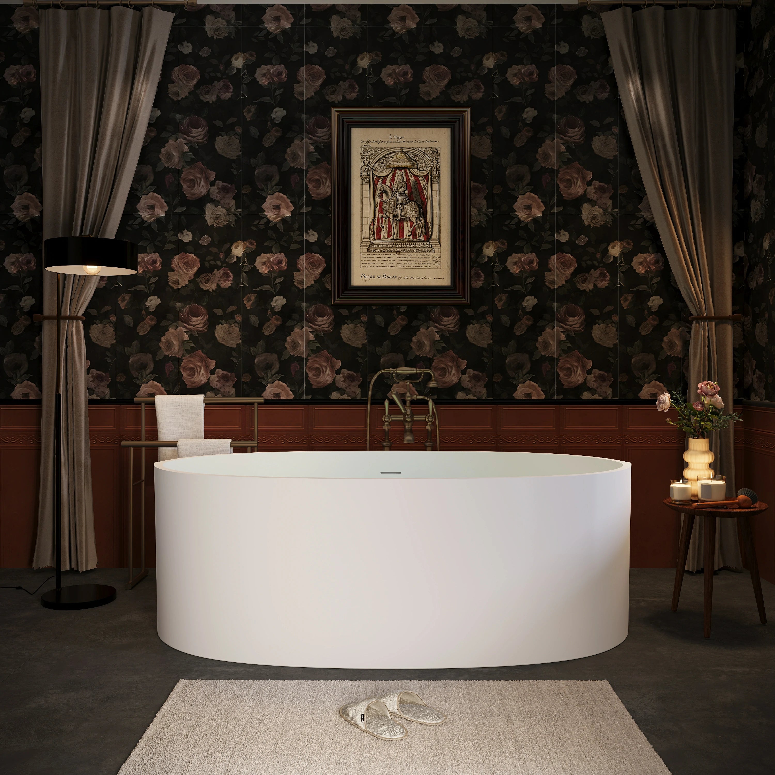 AISU 65" freistehende Badewanne aus massivem Material, freistehende Badewanne aus Steinharz mit Überlauf und Pop-up-Abfluss, Mattweiß