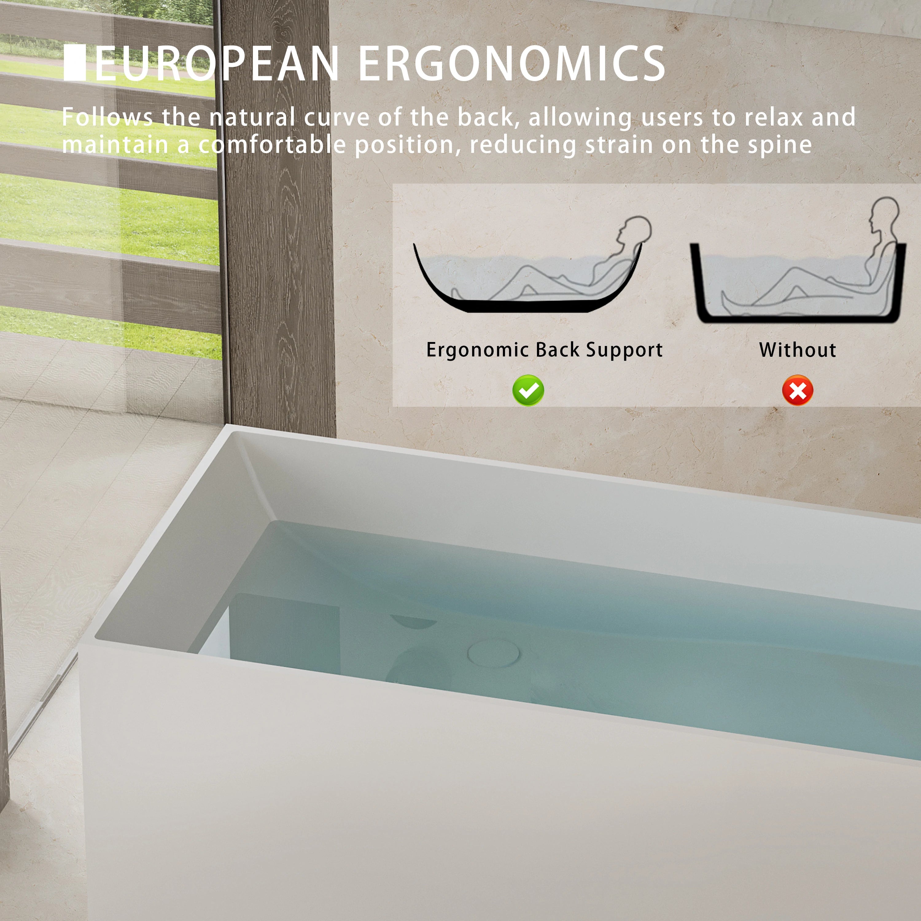 AISU 67" freistehende Badewanne aus massivem Material, freistehende Badewanne aus Steinharz mit Überlauf und Pop-up-Abfluss, Mattweiß