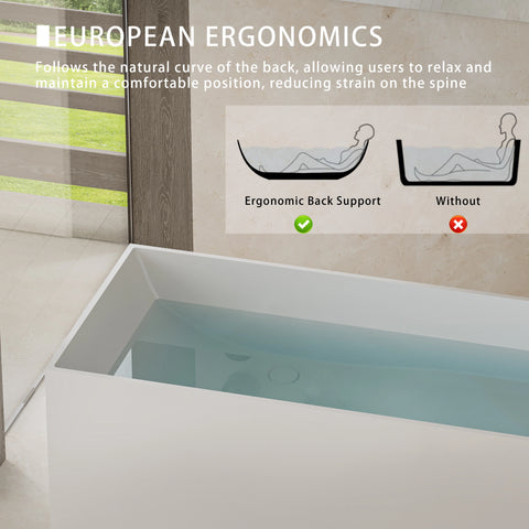 AISU 67" freistehende Badewanne aus massivem Material, freistehende Badewanne aus Steinharz mit Überlauf und Pop-up-Abfluss, Mattweiß