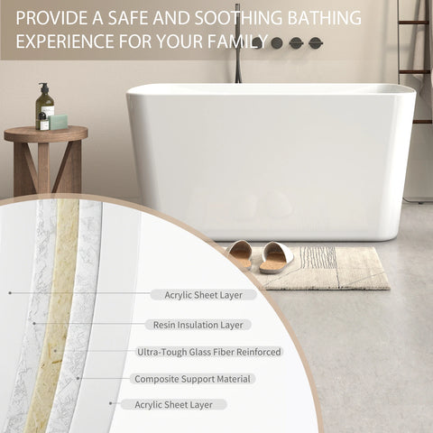 AISU 49'' freistehende Badewanne aus Acryl, quadratischer japanischer Whirlpool, Chrom-Überlauf und Schnellablauf