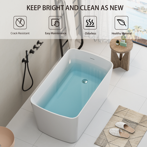 AISU 49'' freistehende Badewanne aus Acryl, quadratischer japanischer Whirlpool, Chrom-Überlauf und Schnellablauf