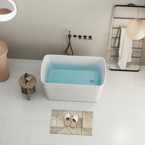 AISU 49'' freistehende Badewanne aus Acryl, quadratischer japanischer Whirlpool, Chrom-Überlauf und Schnellablauf