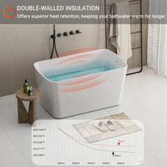 Baignoire autoportante en acrylique AISU 49'', bain à remous japonais carré, trop-plein chromé et vidange rapide