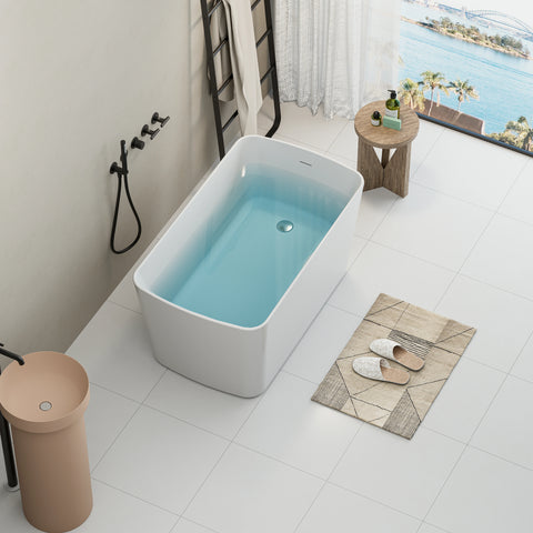 AISU 49'' freistehende Badewanne aus Acryl, quadratischer japanischer Whirlpool, Chrom-Überlauf und Schnellablauf