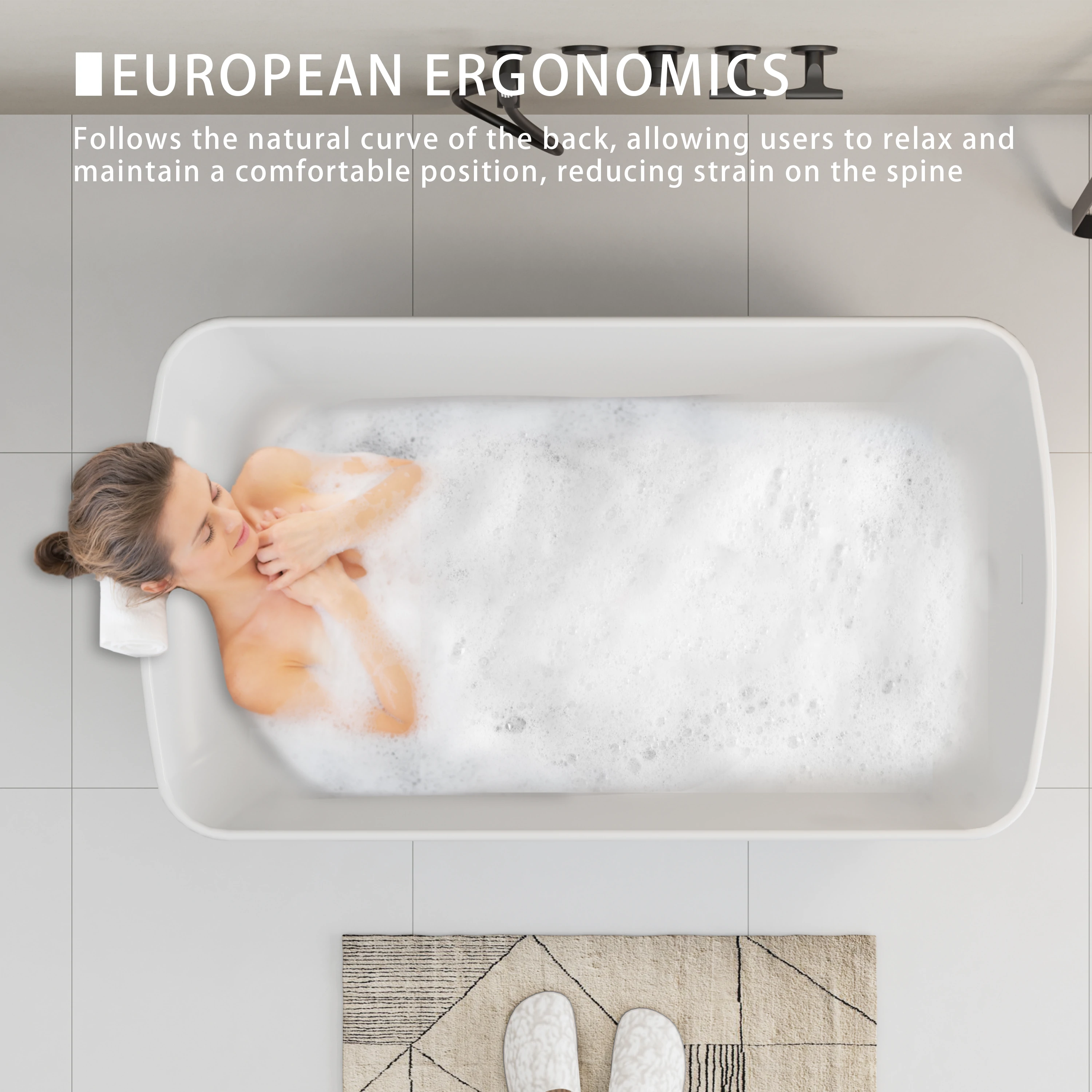 AISU 49'' freistehende Badewanne aus Acryl, quadratischer japanischer Whirlpool, Chrom-Überlauf und Schnellablauf
