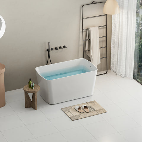 AISU 49'' freistehende Badewanne aus Acryl, quadratischer japanischer Whirlpool, Chrom-Überlauf und Schnellablauf