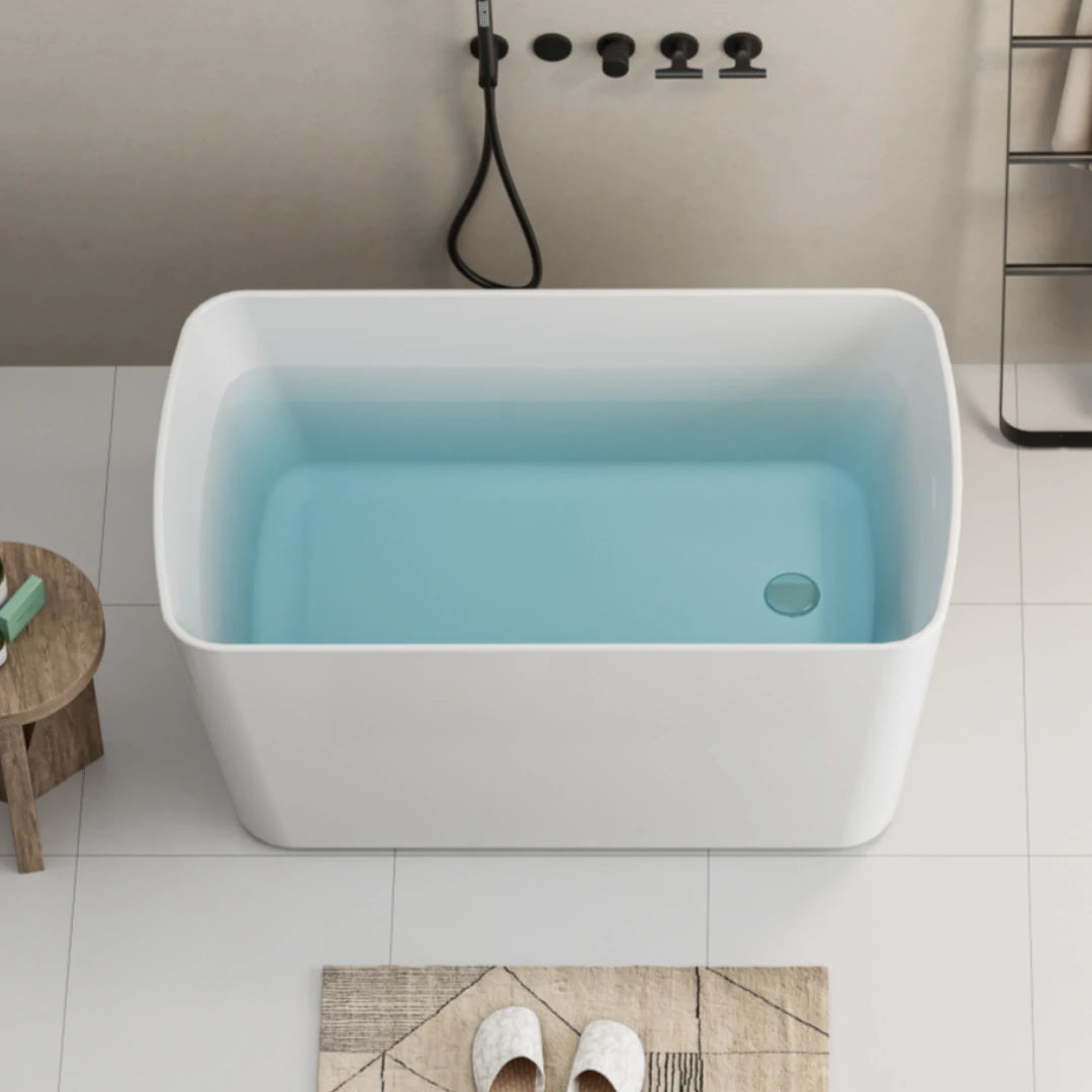 AISU 49'' freistehende Badewanne aus Acryl, quadratischer japanischer Whirlpool, Chrom-Überlauf und Schnellablauf