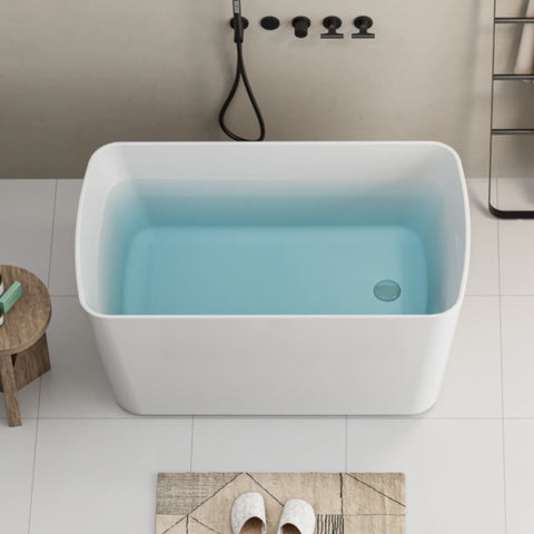 AISU 49'' freistehende Badewanne aus Acryl, quadratischer japanischer Whirlpool, Chrom-Überlauf und Schnellablauf
