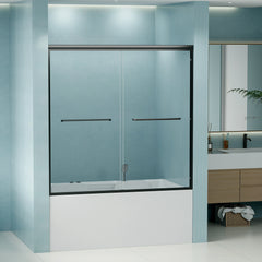 Porte de douche coulissante double AISU 56"-60" L x 58" H, porte de baignoire semi-sans cadre, verre trempé 1/4" (6 mm) avec film antidéflagrant, cadre réglable en alliage d'aluminium, noir mat