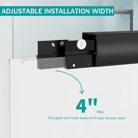 AISU 56"-60" B x 58" H Doppel-Schiebetür für Badewanne und Dusche, halbrahmenlose Bypass-Badewannentür, 1/4" (6 mm) gehärtetes Glas mit explosionsgeschützter Folie, verstellbarer Rahmen aus Aluminiumlegierung, Mattschwarz