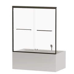 Porte de douche coulissante double AISU 56"-60" L x 58" H, porte de baignoire semi-sans cadre, verre trempé 1/4" (6 mm) avec film antidéflagrant, cadre réglable en alliage d'aluminium, noir mat