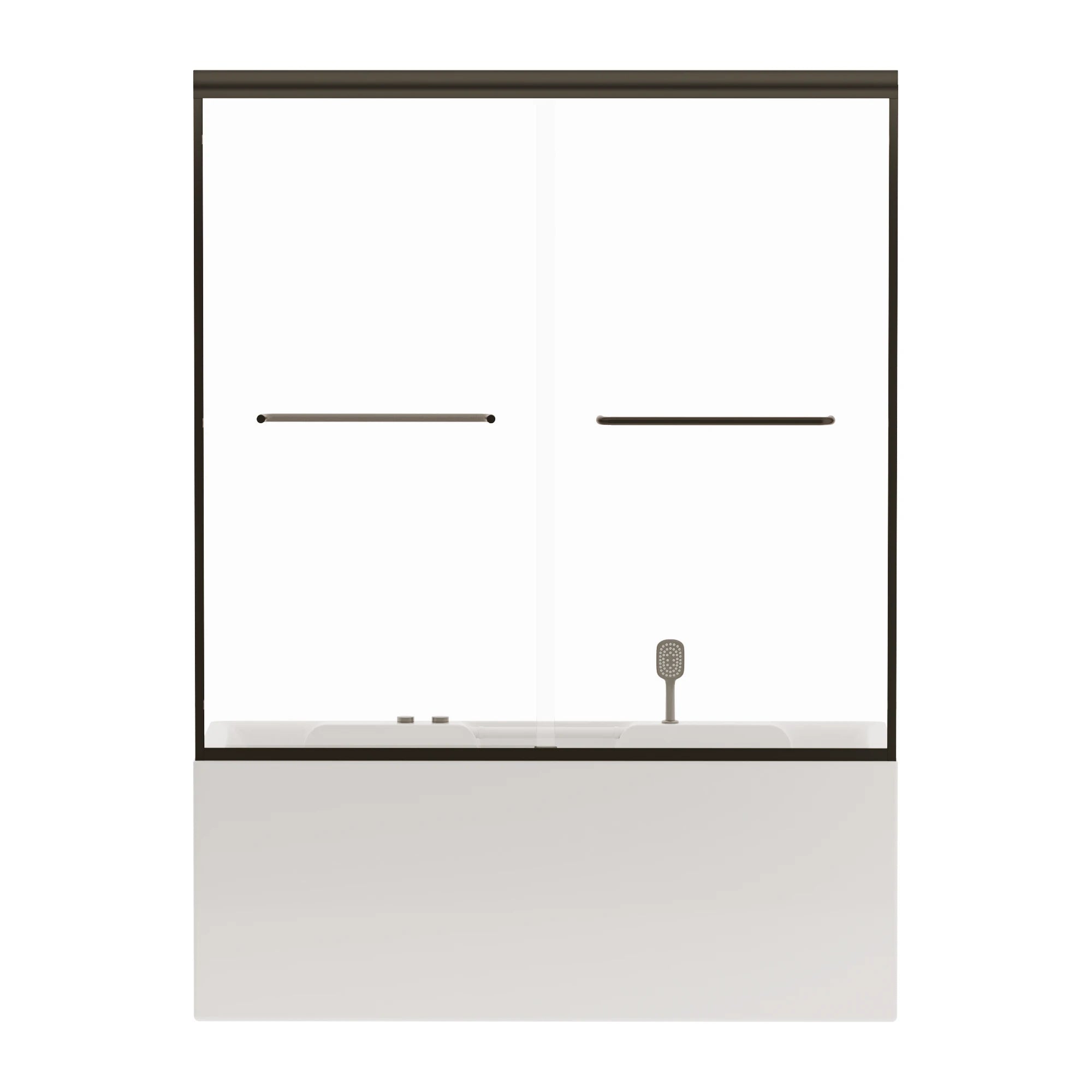 AISU 56"-60" B x 58" H Doppel-Schiebetür für Badewanne und Dusche, halbrahmenlose Bypass-Badewannentür, 1/4" (6 mm) gehärtetes Glas mit explosionsgeschützter Folie, verstellbarer Rahmen aus Aluminiumlegierung, Mattschwarz