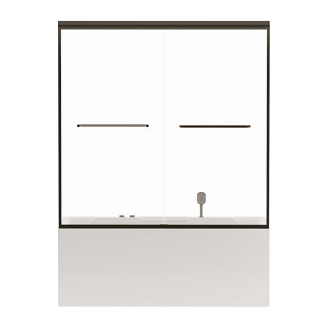 AISU 56"-60" B x 58" H Doppel-Schiebetür für Badewanne und Dusche, halbrahmenlose Bypass-Badewannentür, 1/4" (6 mm) gehärtetes Glas mit explosionsgeschützter Folie, verstellbarer Rahmen aus Aluminiumlegierung, Mattschwarz