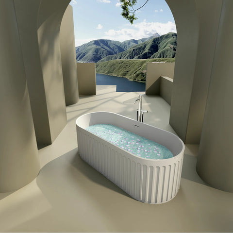 AISU 67" freistehende Badewanne aus massivem Material, luxuriöse freistehende Badewanne aus Kunststeinharz mit Überlauf und Pop-up-Abfluss, cUPC-zertifiziert, Mattweiß