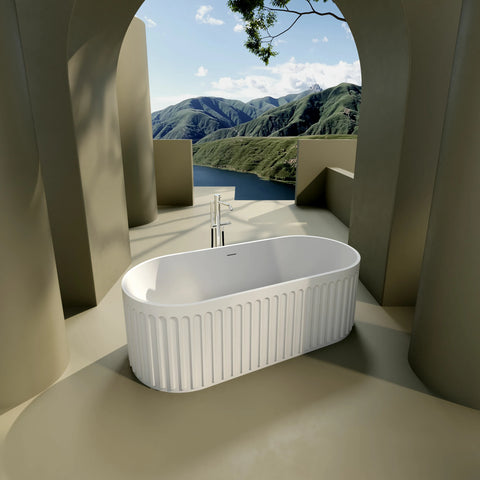 AISU 67" freistehende Badewanne aus massivem Material, luxuriöse freistehende Badewanne aus Kunststeinharz mit Überlauf und Pop-up-Abfluss, cUPC-zertifiziert, Mattweiß