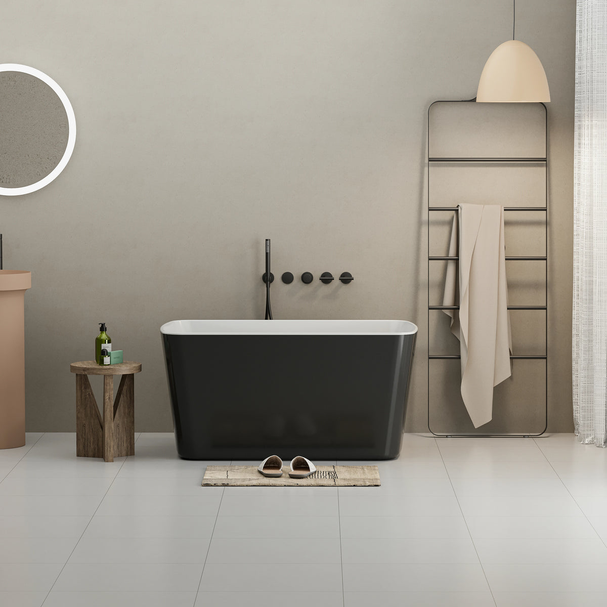 AISU 49'' freistehende Badewanne aus Acryl, quadratischer japanischer Whirlpool, Chrom-Überlauf und Schnellablauf