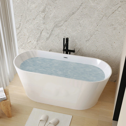 AISU Freistehende Badewanne aus Acryl, freistehende Badewanne, glänzend weißes Acryl, Zehenabfluss aus Chrom, cUPC-zertifiziert