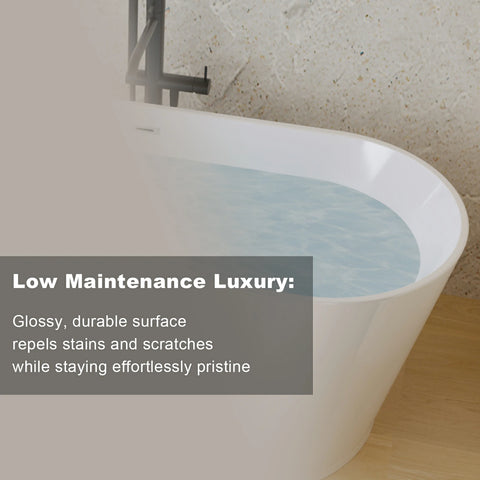 AISU Freistehende Badewanne aus Acryl, freistehende Badewanne, glänzend weißes Acryl, Zehenabfluss aus Chrom, cUPC-zertifiziert