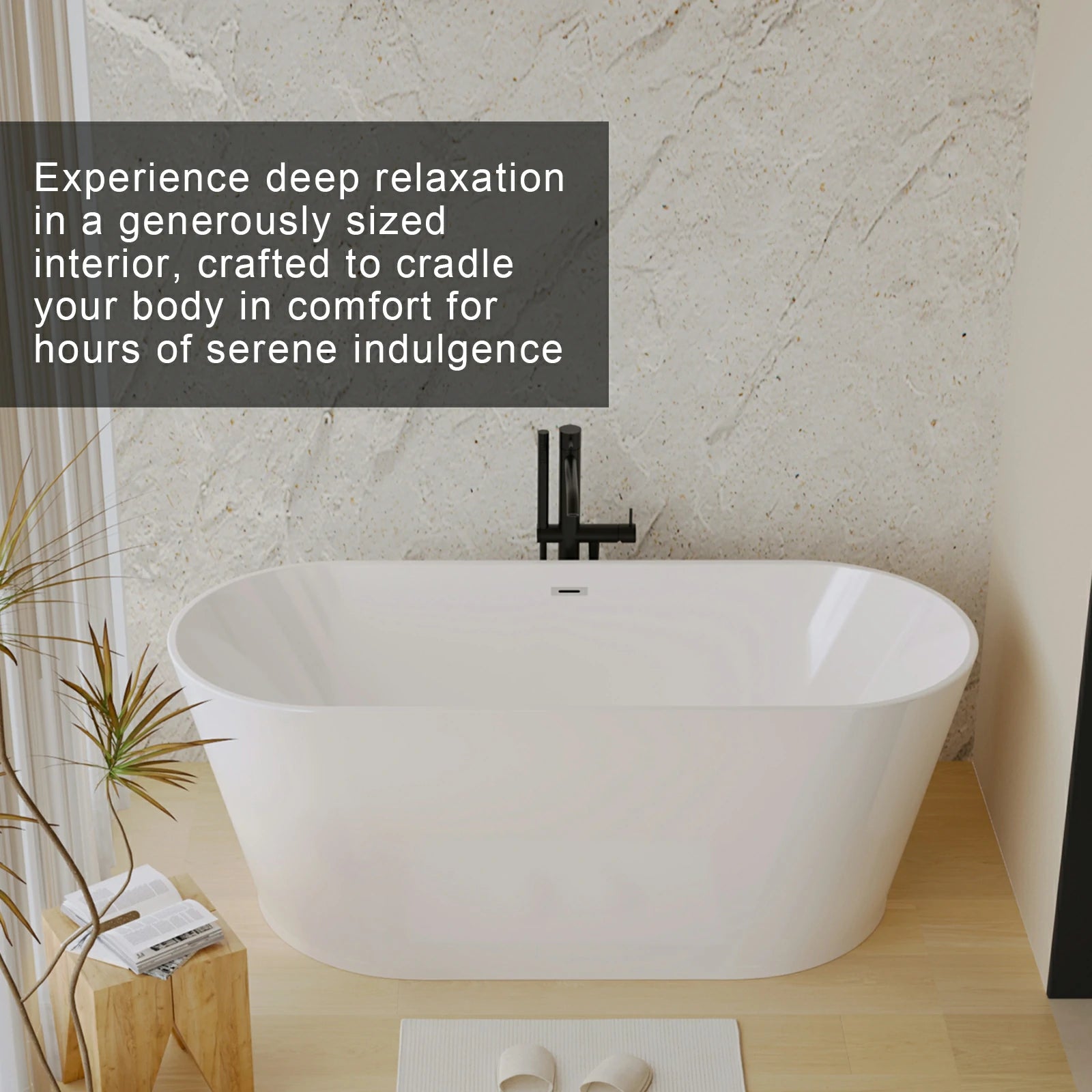 AISU Freistehende Badewanne aus Acryl, freistehende Badewanne, glänzend weißes Acryl, Zehenabfluss aus Chrom, cUPC-zertifiziert