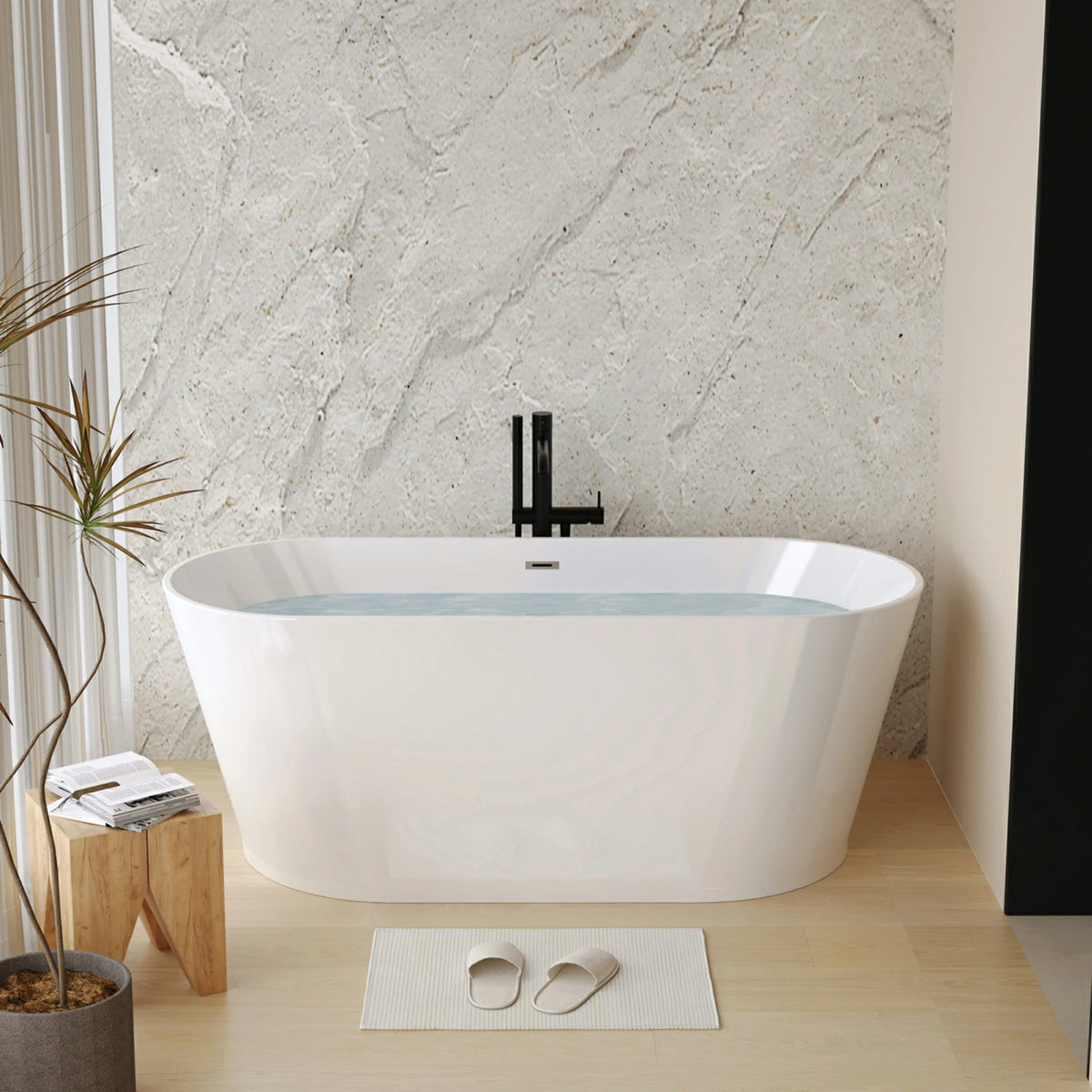 AISU Freistehende Badewanne aus Acryl, freistehende Badewanne, glänzend weißes Acryl, Zehenabfluss aus Chrom, cUPC-zertifiziert